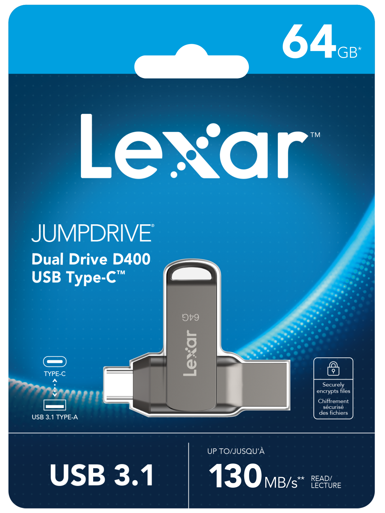 Lexar 64GB LJDD400064G-BNQNG JumpDrive TYPE-C USB 3.1 D400 Read 130MB/s Flash Bellek