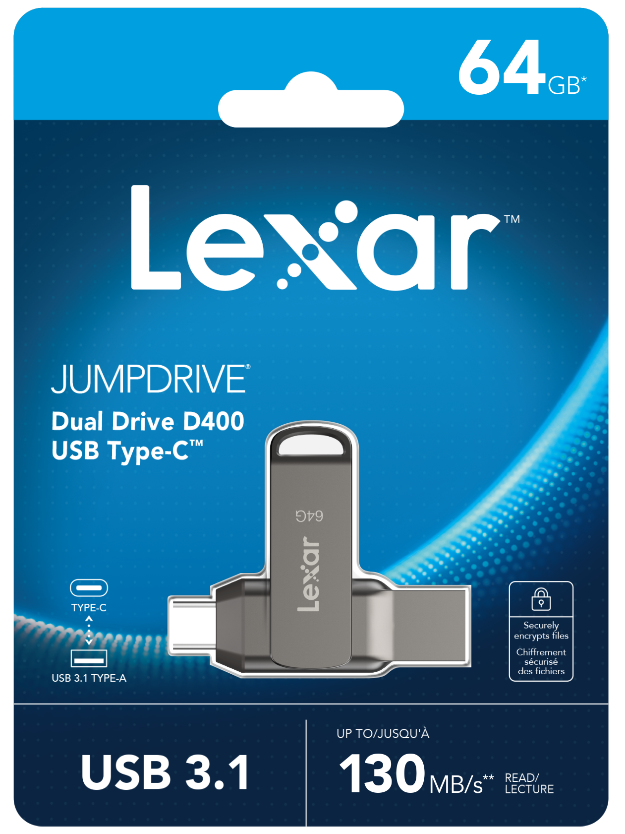 Lexar 64GB LJDD400064G-BNQNG JumpDrive TYPE-C USB 3.1 D400 Read 130MB/s Flash Bellek