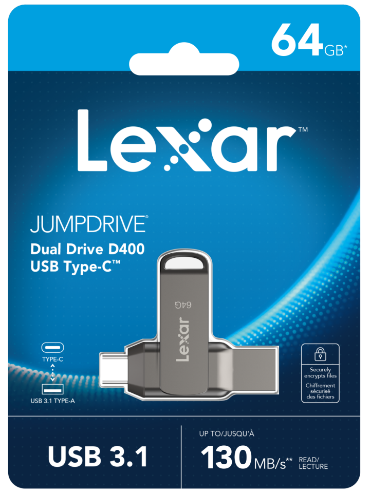 Lexar 64GB LJDD400064G-BNQNG JumpDrive TYPE-C USB 3.1 D400 Read 130MB/s Flash Bellek
